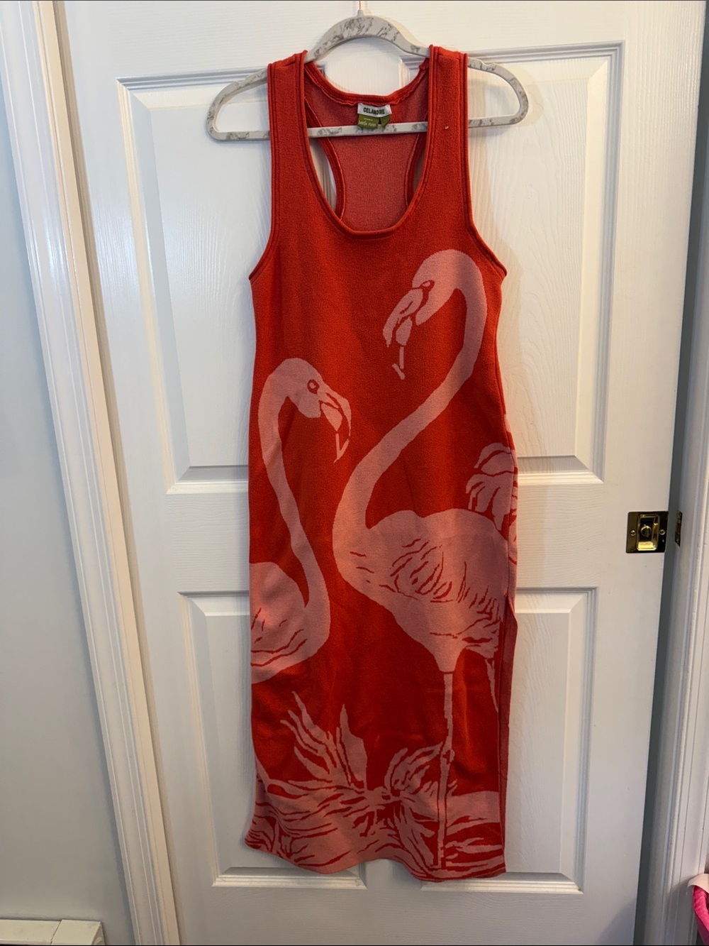 Red Flamingo Knit Maxi Dress - Sleeveless celandine from Anthropologie